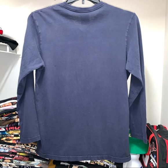 Vintage 90s Tommy Hilfiger Mens Long Sleeve V Neck Blue T Shirt Distressed M - Picture 4 of 5